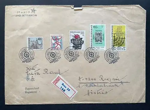 Brief Esperanto Pardubice CSSR OÖ Reco Brno26 1957 ca.22,9x16cm 410339
