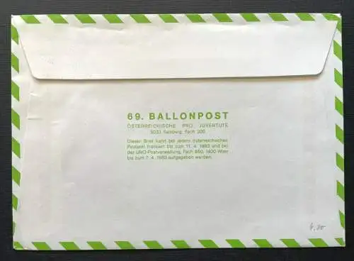 Brief 69.Ballonpost-Flug Bordstempel Lauterach 1983 ca.16,2x11,4cm 410350