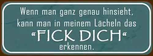Schild Wenn Man Ganz Genau Hinsieht Kann In Meinem Lächeln Fick Dich Erkennen