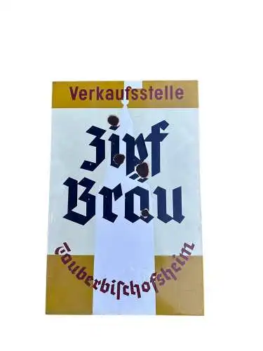 Zipf Bräu Email Schild Tauberbischofsheim 58 X 38 cm um 1950