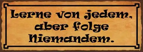 Schild Lerne Von Jedem Aber Folge Niemanden 27x10 Blech od.Holz