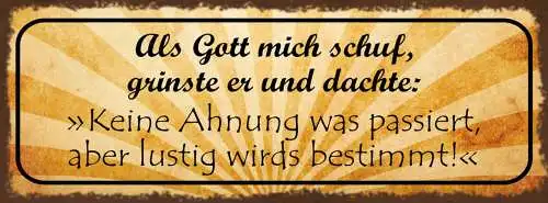 Schild Als Gott Mich Schuf Grinste Er & Dachte Keine Ahnung Was Passiert Lustig