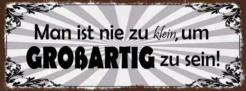 Schild Man Ist Nie Zu Klein Um Großartig Zu Sein Größe 27x10 Blech od.Holz