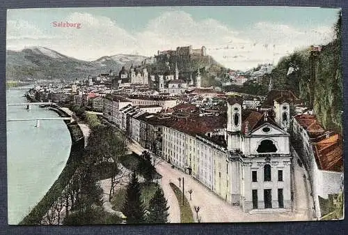 Salzburg Stadt Salzach Fluss Brücke Festung Burg Kirche Österreich 410864 TH