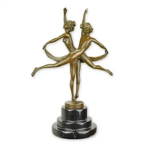 Bronze Skulptur auf Marmor Block Tanzende Schwestern H 35,8 L 13 NBJ-36 3