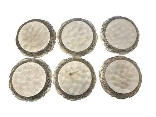 6 x Untersetzer in 830 er Silber Teller um 1900 Zierteller für Gläser 372 g