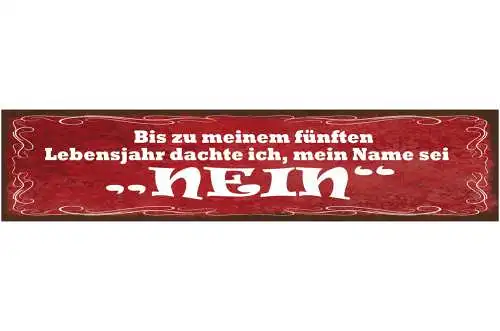 Schild Bis Zu Meinem Fünften Lebenjahr Dachte Ich Mein Name Sei Nein 46 x 10
