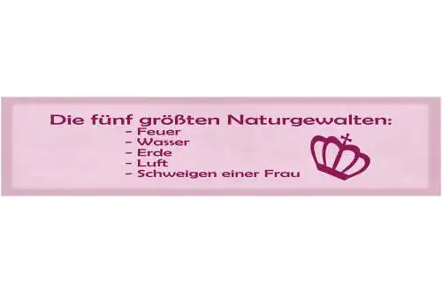 Schild Die 5 Größten Naturgewalten Feuer Wasser Erde Luft Schweigen Frau 46x10