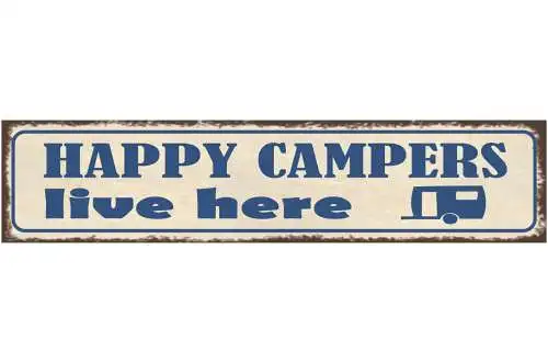 Schild Happy Camper Live Here Camping Wohnwagen Zelt 46 x 10 Blech od. Holz