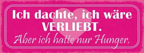 Schild Ich Dachte Ich Wäre Verliebt Aber Ich Hatte Nur Hunger 27x10Blech od.Holz