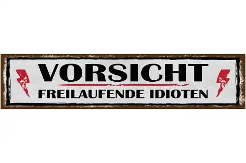 Schild Vorsicht Freilaufende Idioten Achtung Irren Haus 46 x 10 Blech od. Holz