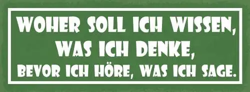 Schild Woher Soll Ich Wissen Was Ich Denke Bevor Ich Höre Was Ich Sage 27x10