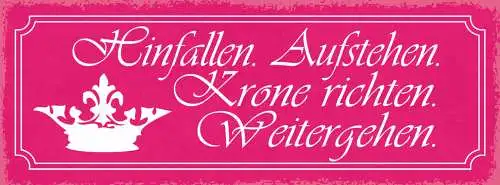 Schild Hinfallen Aufstehen Krone Richten Weitermachen Leben 27x10 Blech od.Holz