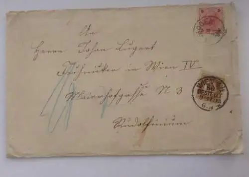 Brief Österreich 5 Kreuzer & Portomarke Wien Leoben J1