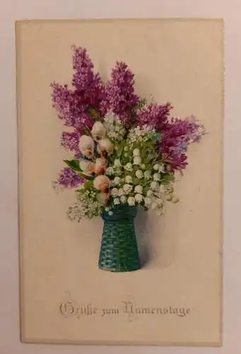 Grüße zum Namenstage, Blumen in der Vase 500140A gr D