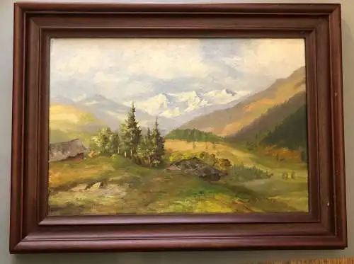 K. Rupprecht um 1935 Berglandschaft Alm Hütte auf Leinen gerahmt 48 x 36 42000