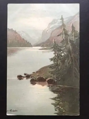 Mondscheinabend (K.Rundspaden) - Seelandschaft Spiegelung - Künstlerkarte 910 TH