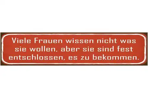 Schild Frauen Wissen Entschlossenheit Beziehung Frau Mann 46 x 10 Blech od. Holz