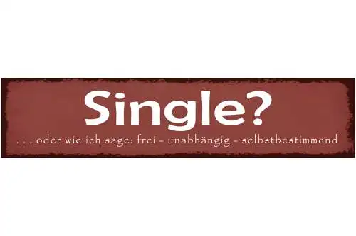 Schild Single Frei Unabhängig Selbstbestimmend Beziehung 46 x 10 Blech od. Holz