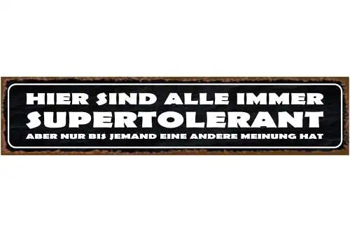 Schild Super Tolerant Andere Meinung Ansicht Verständnis 46 x 10 Blech od. Holz