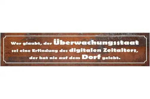 Schild Überwachungsstaat Dorf Digitales Zeitalter Paranoia 46 x 10 Blech od.Holz