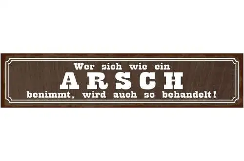 Schild Arsch Benehmen Behandeln Unfreundlich Verhalten 46 x 10 Blech od. Holz
