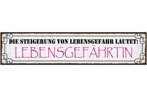 Schild Lebensgefahr Lebensgefährtin Ehe Beziehung Frau 46 x 10 Blech od. Holz