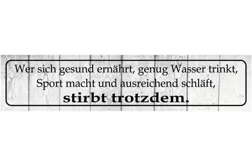 Schild Gesunde Ernährung Sport Schlaf Trotzdem Sterben Tot 46 x 10 Blech od.Holz
