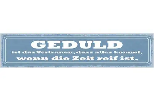 Schild Geduld Ist Das Vertrauen Dass Alles Kommt Wenn Die Zeit Reif Ist 46 x 10