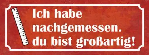 Schild Ich Habe Nachgemessen Du Bist Großartig Liebe Freunde 27x10 Blech od.Holz