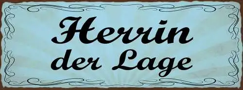 Schild Herrin Der Lage Situation Sache Im Griff In Kontrolle 27x10 Blech od.Holz