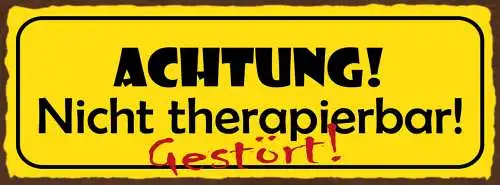 Schild Achtung Nicht Therapierbar Gestört Verrückt Therapie 27x10 Blech od.Holz