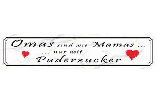 Schild Oma Mama Puderzucker Vergleich Groß Mutter Familie 46 x 10 Blech od. Holz
