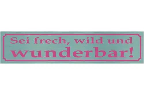 Schild Frech Wild Wunderbar Keck Crazy Schön Charakter 46 x 10 Blech od. Holz