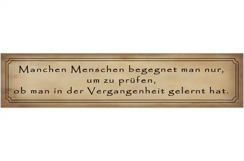Schild Menschen Begegnung Vergangenheit Leben Lernen Test 46 x 10 Blech od. Holz