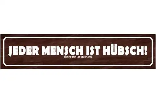 Schild Jeder Mensch ist Hübsch Hässlich Schön Attraktiv 46 x 10 Blech od. Holz
