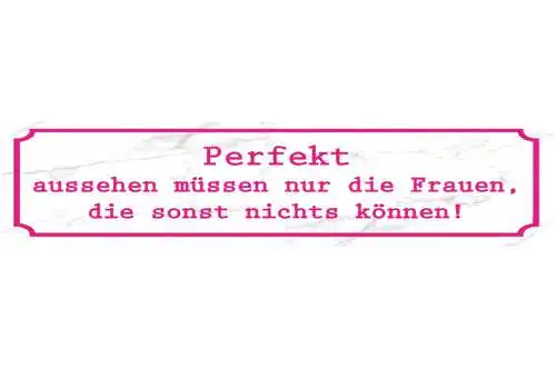 Schild Perfekt Aussehen Schönhheit Können Fehler Talent 46 x 10 Blech od. Holz