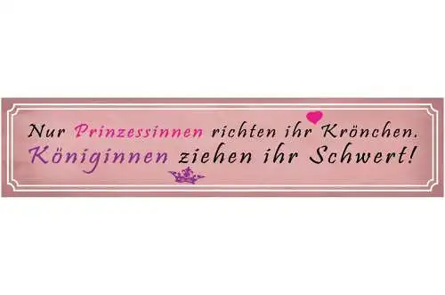 Schild Prinzessin Krone Königin Schwert Frau Selbstbewusst 46 x 10 Blech od.Holz