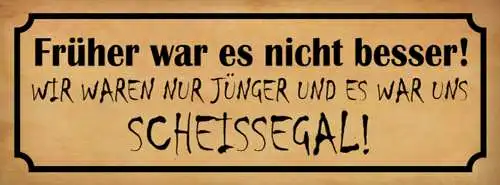Schild Früher War Es Nicht Besser Wir Waren Nur Jünger Uns Scheiss Egal 27x10