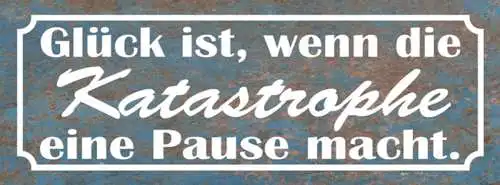 Schild Glück Ist Wenn Die Katastrophe Eine Pause Macht 27 x 10 Blech od. Holz