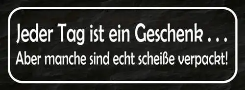 Schild Jeder Tag Ist Ein Geschenk Aber Manche Sind Echt Scheiße Verpackt 27x10