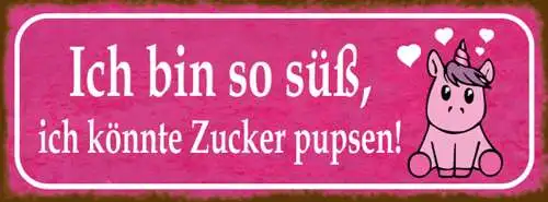 Schild Ich Bin So Süß Ich Könnte Zucker Pupsen Einhorn 27 x 10 Blech od. Holz