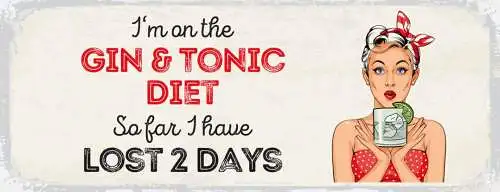 Schild I'm On The Gin & Tonic Diet So Far I Have Lost 2 Days 27x10 Blech od.Holz