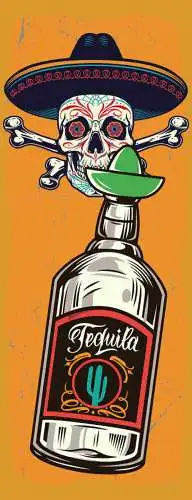 Schild Tequila Alkohol Spirituose Mexiko Totenkopf LaCatrina 27x10 Blech od.Holz