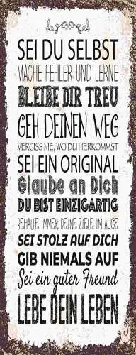 Schild Sei Du Selbst Mache Fehler & Lerne Bleibe Dir Treu 27x10 Blech od.Holz