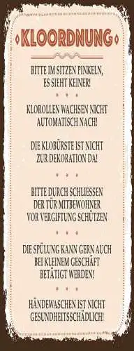 Schild Klo Ordnung Bitte Im Sitzen Pinkeln Klorollen Hände Waschen WC 27x10