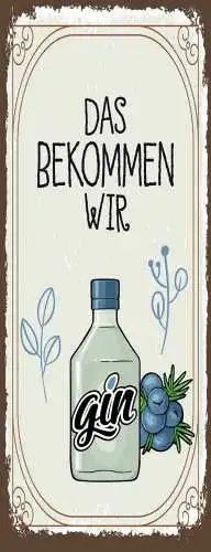 Schild Das Bekommen Wir Gin Hin Alkohol Spirituose Flasche 27x10 Blech od.Holz