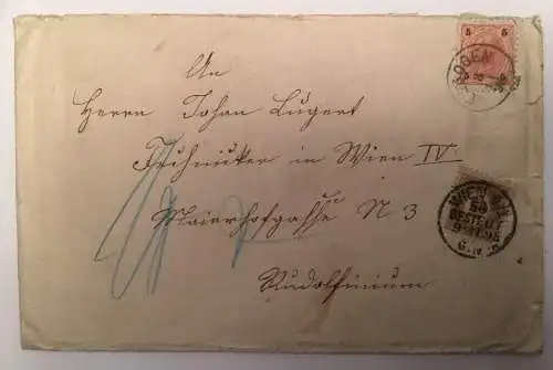 Brief 5 Kreuzer + Portomarke Wien Leoben 19x12  cm 14462F