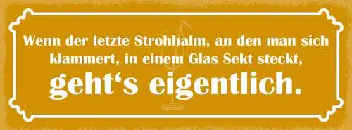 Schild Wenn Der Letzte Strohhalm An Dem Man Sich Klammert Glas Sekt Steckt Gehts