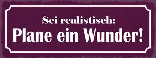 Schild Sei Realistisch Plane Ein Wunder Traum Ziel Plan 27x10 Blech od.Holz
